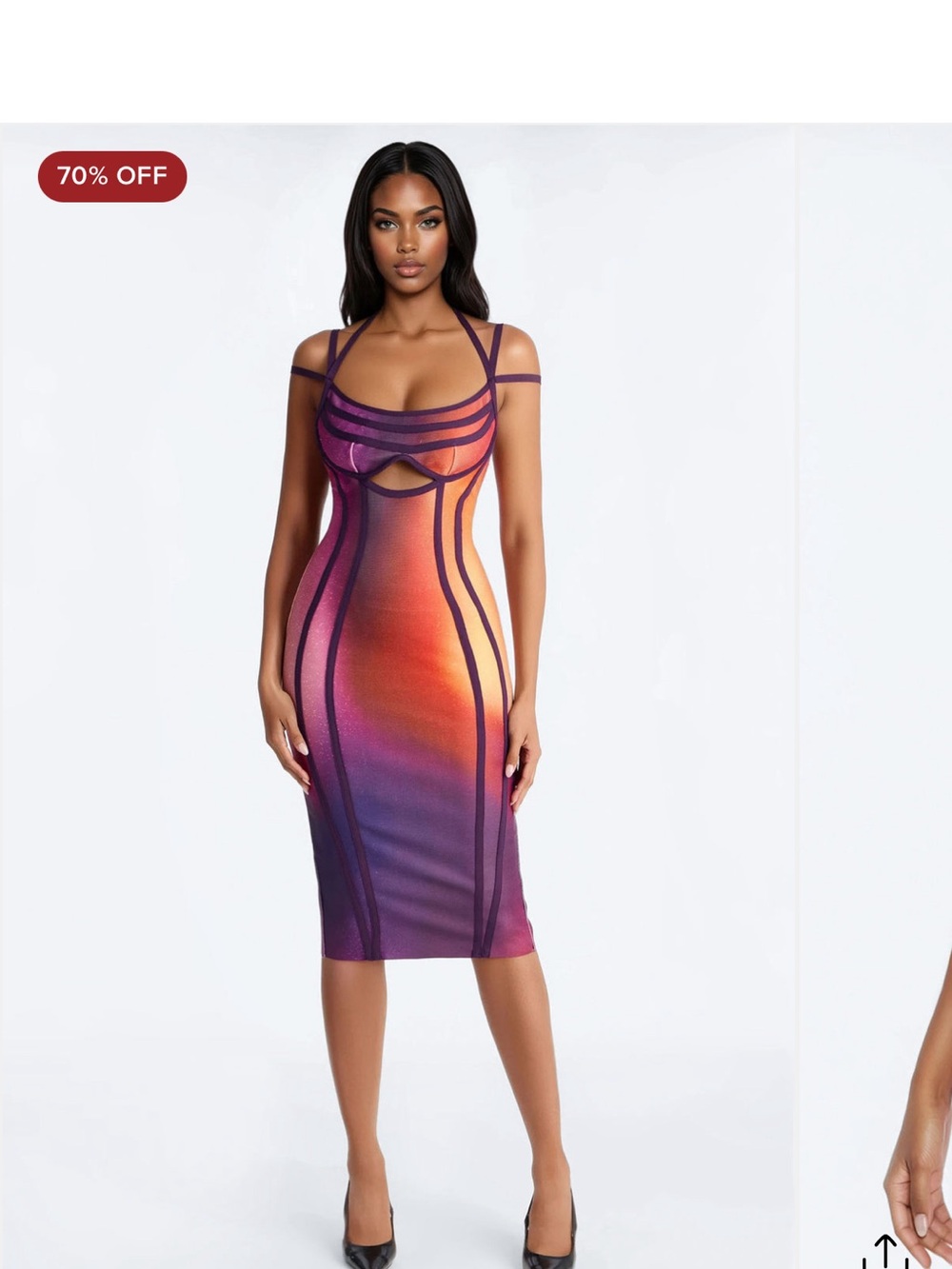 Fashion Nova Purple-Orange Ombre Glitter Bodycon Dress